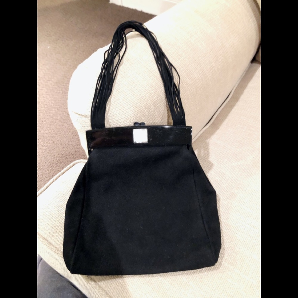 Lalique Vintage Black Suede Handbag With Lalique Insert, NWOT, VERY RARE